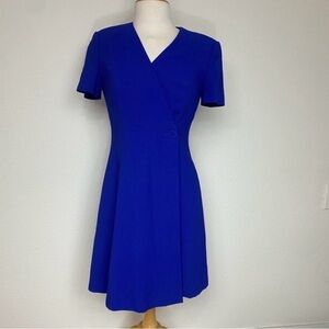 Vintage Preview Collection Cobalt Blue Short Sleeve Wrap Dress Size 4 Classic